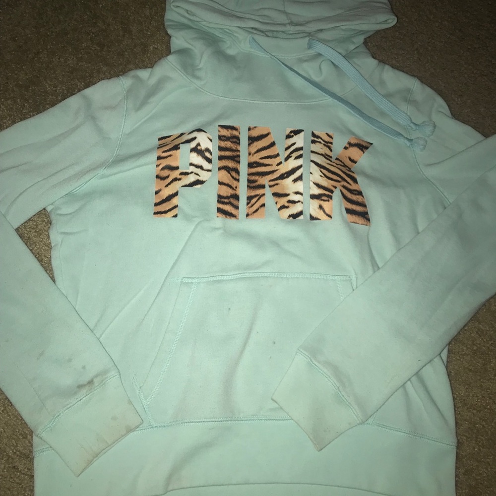 PINK Victoria’s Secret blue funnel neck hoodie L